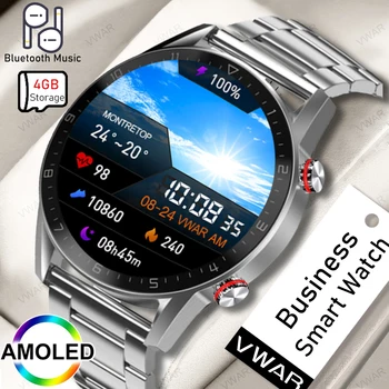 2022 Новый 454*454 AMOLED Экран Смарт-Часы Мужские Bletooth Вызов Музыки 4G Память Пульсометр Монитор Артериального Давления Мужские Умные Часы