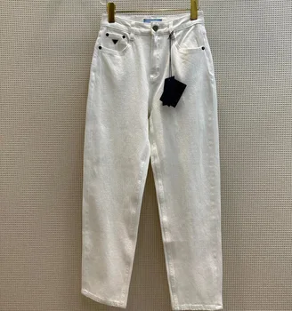 2023 белые джинсы повседневные, простые и универсальные, с высокой талией, тонкие прямые зауженные брюки, новый весенне-летний стиль.