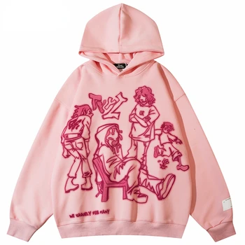 2023, Женская уличная одежда, Розовая толстовка с капюшоном, Забавная толстовка с рисунком из мультфильма, осенний пуловер с капюшоном в стиле Аниме Харадзюку, хип-хоп хипстер