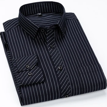 2023 Мужские полосатые клетчатые деловые повседневные мужские рубашки в клетку с передним карманом и длинным рукавом, легкая в уходе одежда обычного покроя