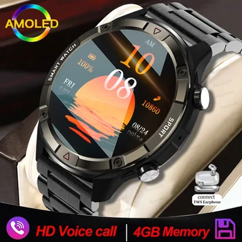 2023 Новые Смарт-часы Bluetooth 4G ROM с голосовым вызовом, Мужские 1,6-дюймовый AMOLED-экран, Частота сердечных сокращений, Кровяное давление, Спортивные режимы, Часы