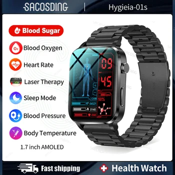 2023 Новые Умные Часы Мужские Неинвазивные Для измерения уровня глюкозы в крови, Артериального Давления, Смарт-Часы Bluetooth SmartWatch + Коробка, Часы для измерения липидов в крови