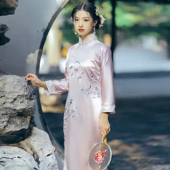 2023 Платье в китайском стиле, костюм тан, женское восточное традиционное платье, платье ципао, восточное зимнее женское платье a376