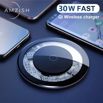 30 Вт 15 Вт прозрачное Быстрое Беспроводное Зарядное Устройство Для iPhone 12 13 XS XR 8 Qi Быстрая Зарядная Панель для Samsung Xiaomi Huawei Быстрое Зарядное Устройство