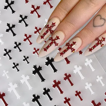 3D наклейки для ногтей в стиле панк с крестом, Самоклеящиеся наклейки для дизайна ногтей, Геометрические полоски, Точки, Наклейки для ногтей в виде Змейки, Женские принадлежности для маникюра