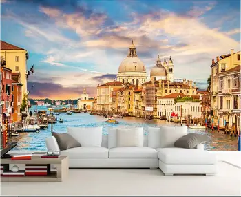 3d обои, фотообои на заказ, европейский водный город, венецианский пейзаж, 3d настенные фрески, обои для стен, гостиная, домашний декор