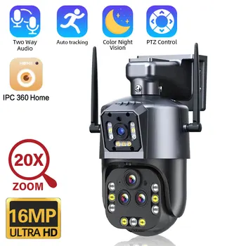 4K 16MP 20X Zoom Четырехобъективная PTZ Wifi Камера Наружного Автоматического Отслеживания Беспроводная Камера видеонаблюдения Цветного ночного видения