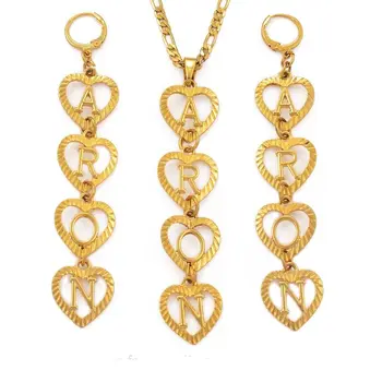 Anniyo (Поставить 4 буквы) Настроить начальное ожерелье и серьги с буквами на заказ, наборы украшений с сердечками, женские #104606