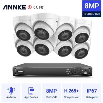 ANNKE 4K Ultra HD POE Система видеонаблюдения 8CH H.265 + NVR Рекордер 4K Камеры Безопасности Аудиозапись 8X8MP PoE IP-камера