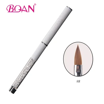 BQAN 8 # Хрустальная Акриловая кисть для дизайна ногтей, Белая Металлическая ручка, Колинский Соболиный волос для акриловых ногтей, инструмент для дизайна ногтей, Искусство маникюра