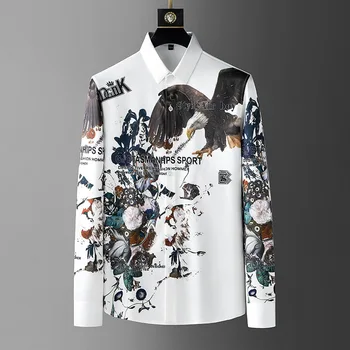 Brans Clothing Горячая рубашка с бриллиантовым принтом для мужчин 2023, Осенние повседневные деловые рубашки с длинным рукавом, уличная социальная блузка