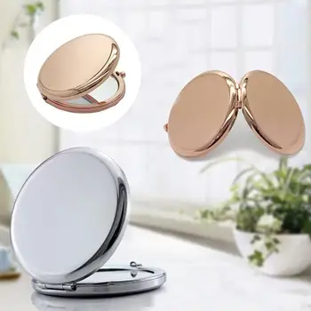 FEN22 Портативное металлическое Круглое Зеркало для макияжа, однотонное двустороннее всплывающее карманное зеркальце, Косметические аксессуары, Розовое золото