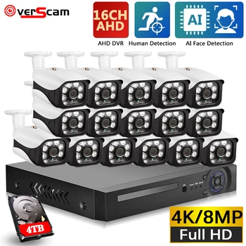 H.265 16CH AHD DVR Комплект 4K Система Безопасности Супер 8MP Камера Обнаружения Движения Лица Наружное IP66 Видеонаблюдение CCTV DVR Комплект