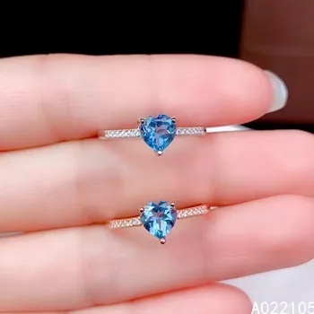 KJJEAXCMY изысканные ювелирные изделия из стерлингового серебра 925 пробы, инкрустированные Натуральным лондонским голубым топазом, женское простое милое сердечко, регулируемое кольцо с драгоценным камнем, поддержка