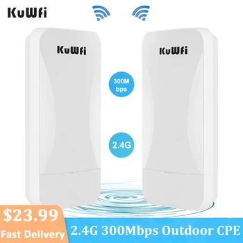 KuWFi Мощный WiFi Ретранслятор 300 Мбит/с, Беспроводные маршрутизаторы Дальнего действия, Беспроводной мост 2,4 ГГц, Покрытие Wi-Fi от точки до точки 1 км для Камеры