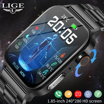 LIGE ECG + PPG Bluetooth Вызов Смарт-Часы Мужские 1,85 