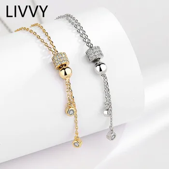 LIVVY Роскошное серебряное ожерелье с круглыми бусинами для женщин, свадебное ожерелье с циркониевой подвеской, ювелирные изделия