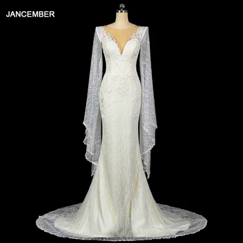 LSDZ51 2021, Новое Стильное Белое Облегающее свадебное платье для новобрачных с V-образным вырезом и Длинным рукавом, Изысканная аппликация, принт 