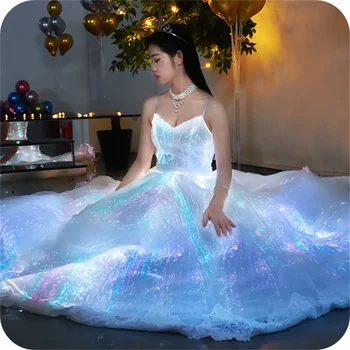 Lumisonata Light Up Светится в темноте Из волоконно-оптической ткани, Женское настраиваемое светящееся платье, светодиодная длинная юбка для свадебной вечеринки