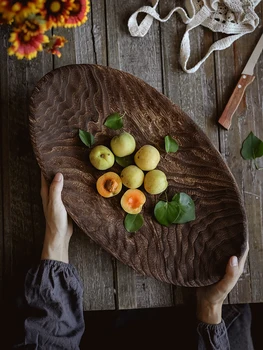 MM Nordic ins ретро японская павловния деревянные фруктовые закуски для завтрака большой поднос овальная плоская тарелка ваза для фруктов