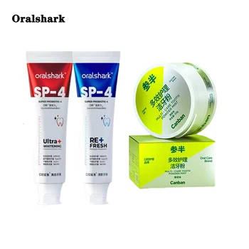 Oralshark SP4 Отбеливающая Зубная паста с Пробиотиком, Зубной порошок, Отбеливающий Зубы, Устраняющий Неприятный запах изо рта, Предотвращающий образование зубного налета, Набор Для ухода за полостью рта