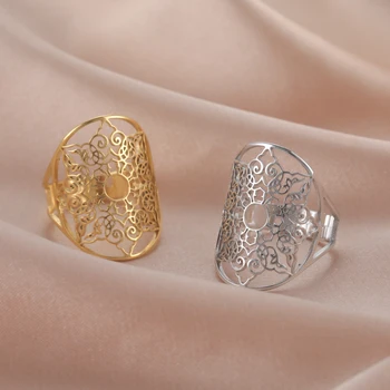 Skyrim Регулируемое Золотое кольцо с геометрическим филигранным цветком для женщин, Винтажные кольца на палец из нержавеющей стали, трендовые ювелирные изделия 2023