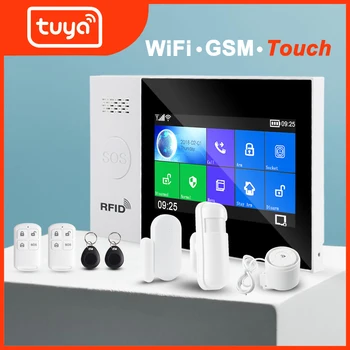 Tuya WiFi GSM домашняя Охранная Система smart Alarm System Комплект для защиты от Взлома с Сенсорным экраном Мобильное приложение Дистанционное Управление RFID Постановкой на охрану и разоружением