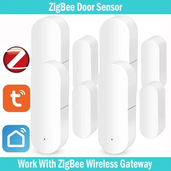Tuya Zigbee Дверной Датчик Умный Дом Безопасности Оконный детектор Беспроводной Автоматический Датчик Магнитного контакта Раздвижной двери