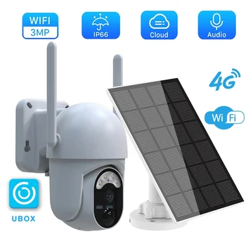 UBOX 4G Sim-карта Солнечная PTZ 3MP WiFi IP-камера 2,4 ГГц Солнечная камера Обнаружения Движения Наружная двухсторонняя аудио Солнечная камера безопасности