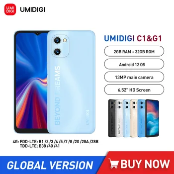 UMIDIGI C1/G1 Android 12 MTK6739 Четырехъядерные Смартфоны 2 ГБ + 32 ГБ 6,52 