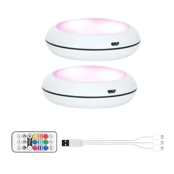 USB Перезаряжаемый RGB LED Светильник для Шкафа Puck Lamp 16 Цветов Пульт Дистанционного Управления Под Полкой Освещение Кухонной Стойки