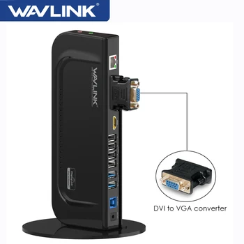 Wavlink USB 3,0 Универсальная док-станция с двумя дисплеями Gigabit Ethernet С Аудиовыходом/входом HDMI/DVI/VGA Для Ноутбука/ПК/Mac