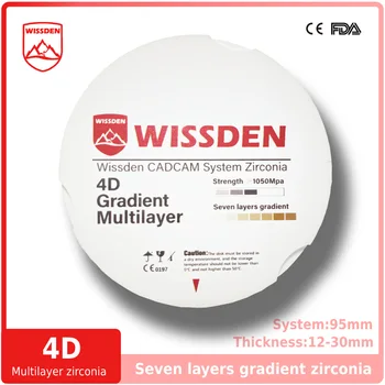 Wissden 4D Многослойные Циркониевые Блоки Зуботехнические Лабораторные Принадлежности 95,12-30 мм Для Реставрации зубных протезов CAD/CAM