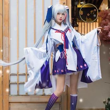 Анимационный начальный голосовой костюм Vocaloid Miku, Кимоно Снежной ведьмы, косплей-костюм для девочки