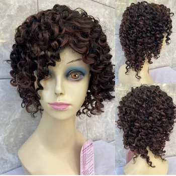 Афро-кудрявый микс из темно-коричневых синтетических волос, парик из черных женщин, натуральный
