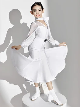Белое Платье для Бальных Танцев Для девочек, Конкурсная Одежда, Детский Костюм Для Латиноамериканских Танцев, Костюм для Выступления в Вальсе, Одежда для бальных Танцев BL10010