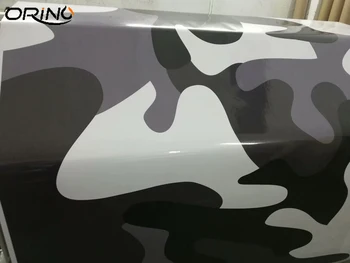 Большой черный Серый Белый Камуфляжный Виниловый Камуфляжный автомобиль Обертывает Фольгой Без пузырьков воздуха наклейку для обертывания кузова автомобиля