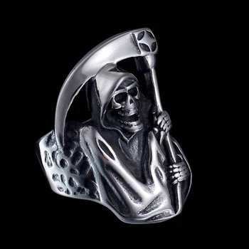 Винтажное мужское кольцо, ювелирные изделия для женщин, кольца из сплава с черепом в готическом стиле в стиле панк, Мужской юбилейный Grim Reaper Skeleton