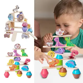 Деревянные балансировочные игрушки Для детей Монтессори, Деревянные балансировочные блоки для животных, динозавры, развивающие штабелирующие игрушки для обучения детей