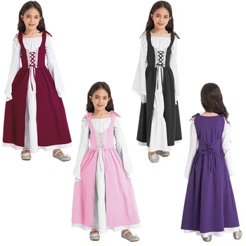 Детский Карнавальный костюм Средневекового Ренессанса для девочек на Хэллоуин, платье Королевы с длинными расклешенными рукавами, платье для карнавальной вечеринки, платье вампира