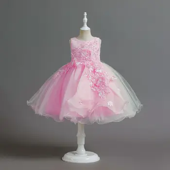 Детское платье Платье Принцессы для девочек, Свадебное платье на Первый день рождения ребенка, Вечернее платье для девочек, платье с цветочным узором для девочек