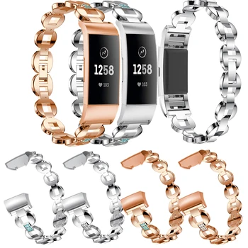 Для Fitbit Charge 4-полосный ремешок для часов из нержавеющей стали, браслет из нержавеющей стали с кристаллами, ремешок для смарт-часов для Fitbit Charge 3