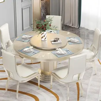 Европейский кухонный стол С поворотным столом из массива дерева, гладко отполированные края, Мебель для патио, Круглый обеденный стол и стулья