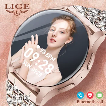 Женские Умные часы LIGE 2023 с Цветным экраном Full Touch HD, Умные Часы для Женщин, Наручные Часы, Женский Умный Браслет, Розово-золотой