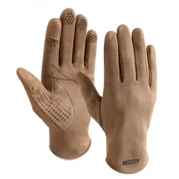 Замшевые перчатки, 1 пара, открывающиеся подушечками пальцев, 3D-резка, Уличные утолщенные варежки для вождения с сенсорным экраном, повседневная одежда