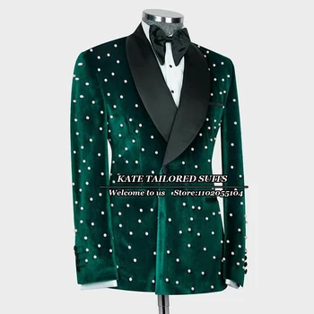Зеленый Бархатный Блейзер, сшитый на заказ, Одежда для жениха больших размеров, Пиджак для выпускного Вечера, Банкета, Свадебного Смокинга, Официальное деловое пальто, обычный