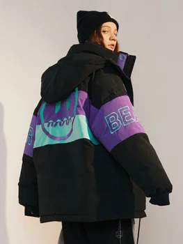Зимняя женская Стеганая куртка в стиле хип-хоп с капюшоном на утином пуху, Свободные Модные Уличные парки, Верхняя одежда с вышивкой, Повседневная теплая женская одежда