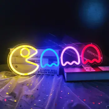 Игровая неоновая вывеска Ghost Led Неоновые огни, вывески для стены спальни с USB-переключателем, затемняемый призрачный неоновый свет для декора игровой комнаты