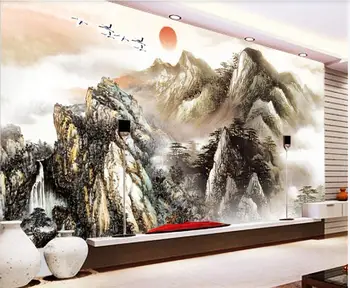 Изготовленная на заказ фреска 3d на стену, китайская роспись тушью, горный восход, домашний декор, фотообои в гостиной