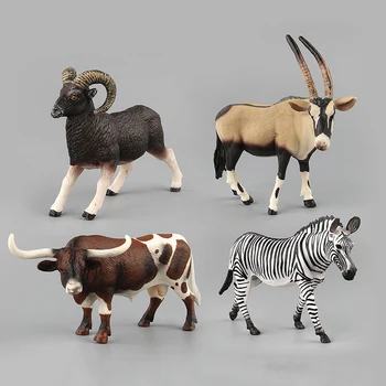 Имитационная модель дикого животного, Бык, Жираф, Зебра, статуя Антилопы, объект из ПВХ, Подвижная кукла, украшения, детские развивающие игрушки